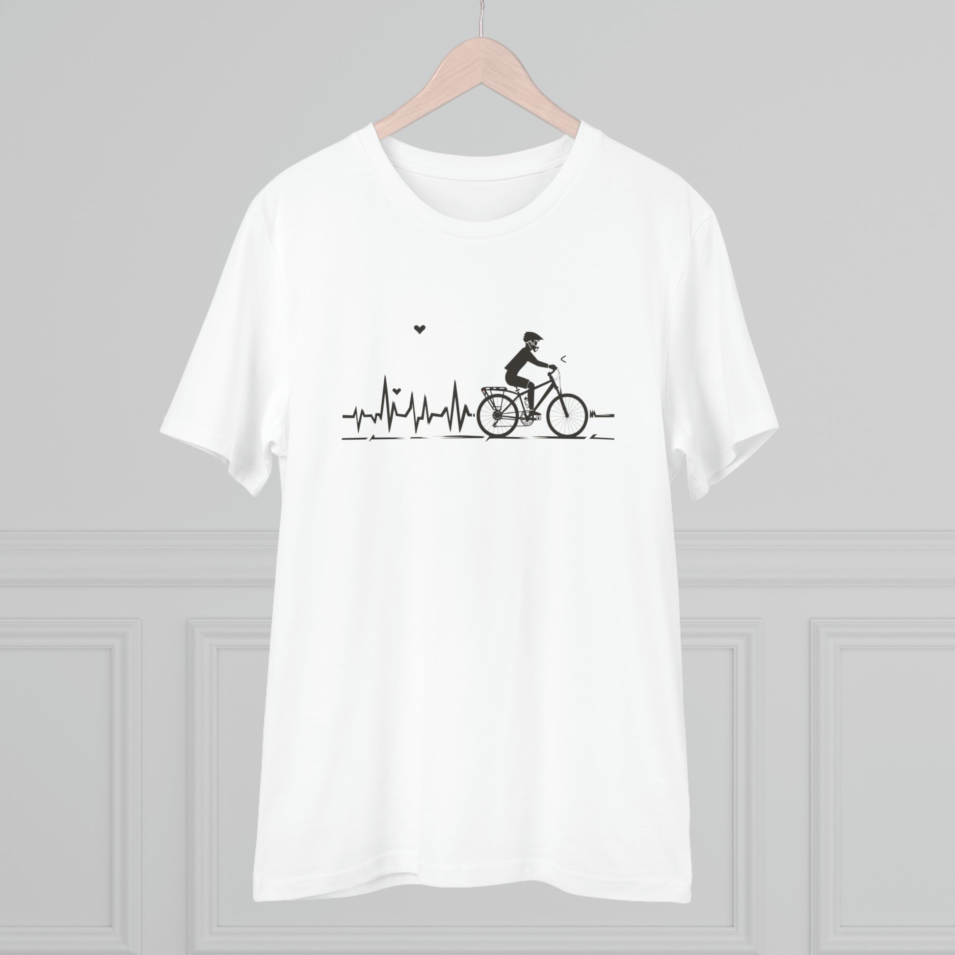 Ride in Rhythm: Minimalist Cyclist Heartbeat  T-shirt - Unisex - BicycleWonders