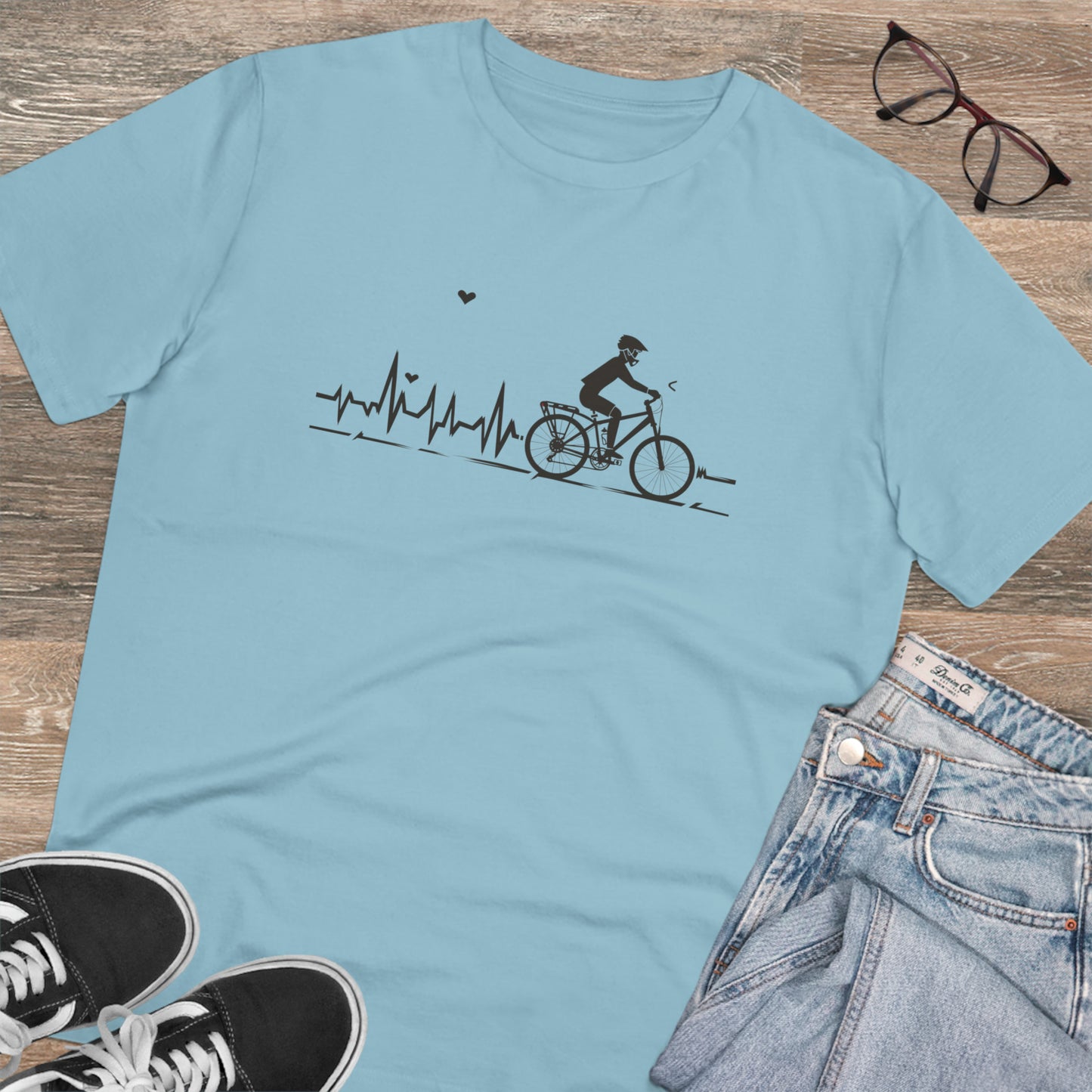 Ride in Rhythm: Minimalist Cyclist Heartbeat  T-shirt - Unisex - BicycleWonders