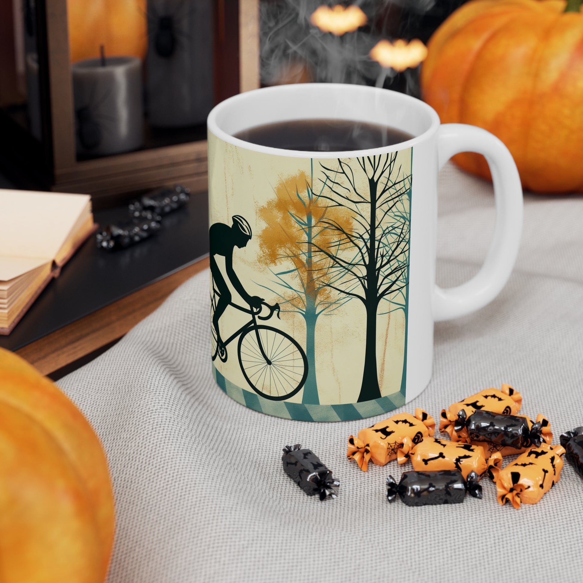 Solitary Rider: Autumn Serenity Mug - BicycleWonders