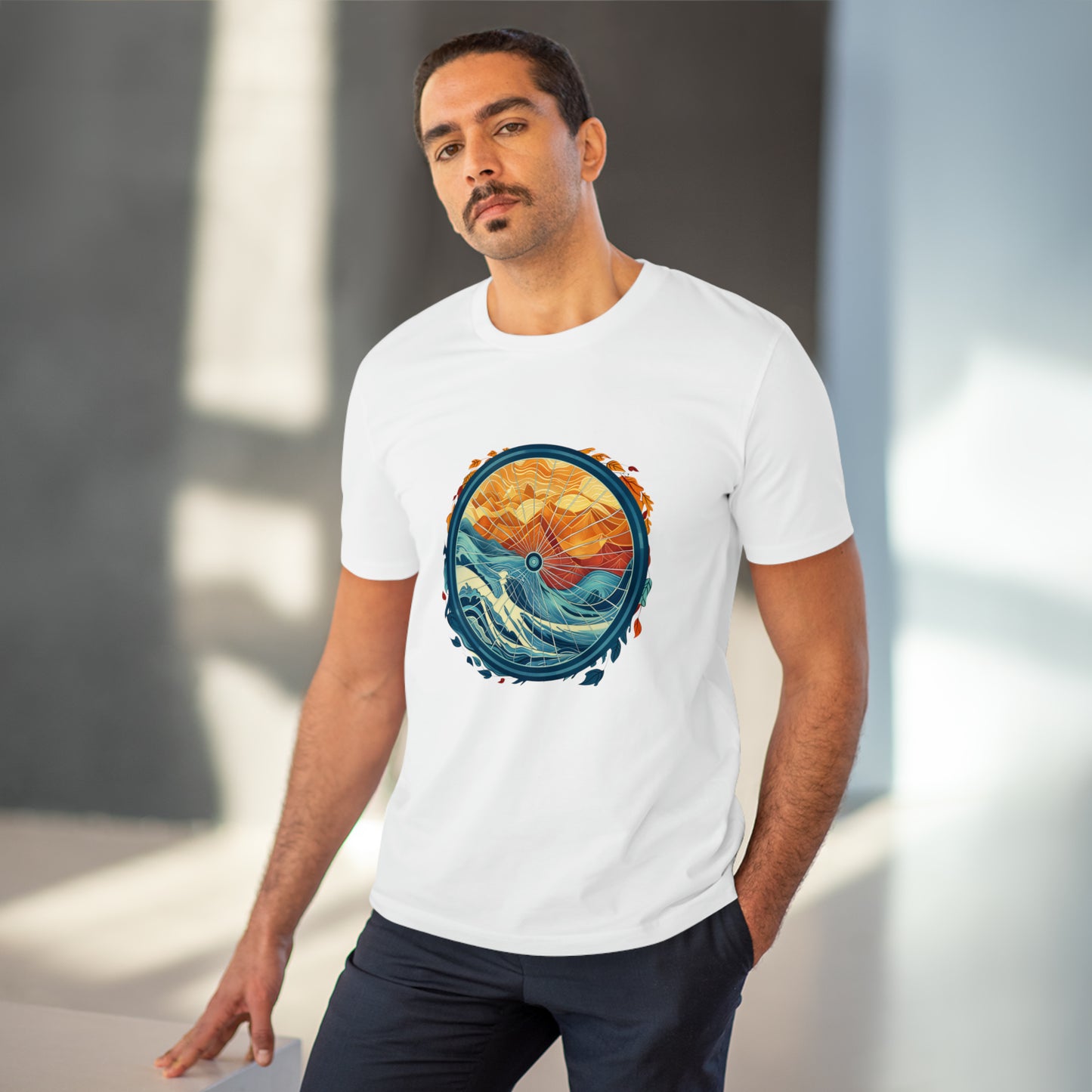 Nature's Harmony: Abstract Sun and Sea Cycle  T-shirt - Unisex - BicycleWonders