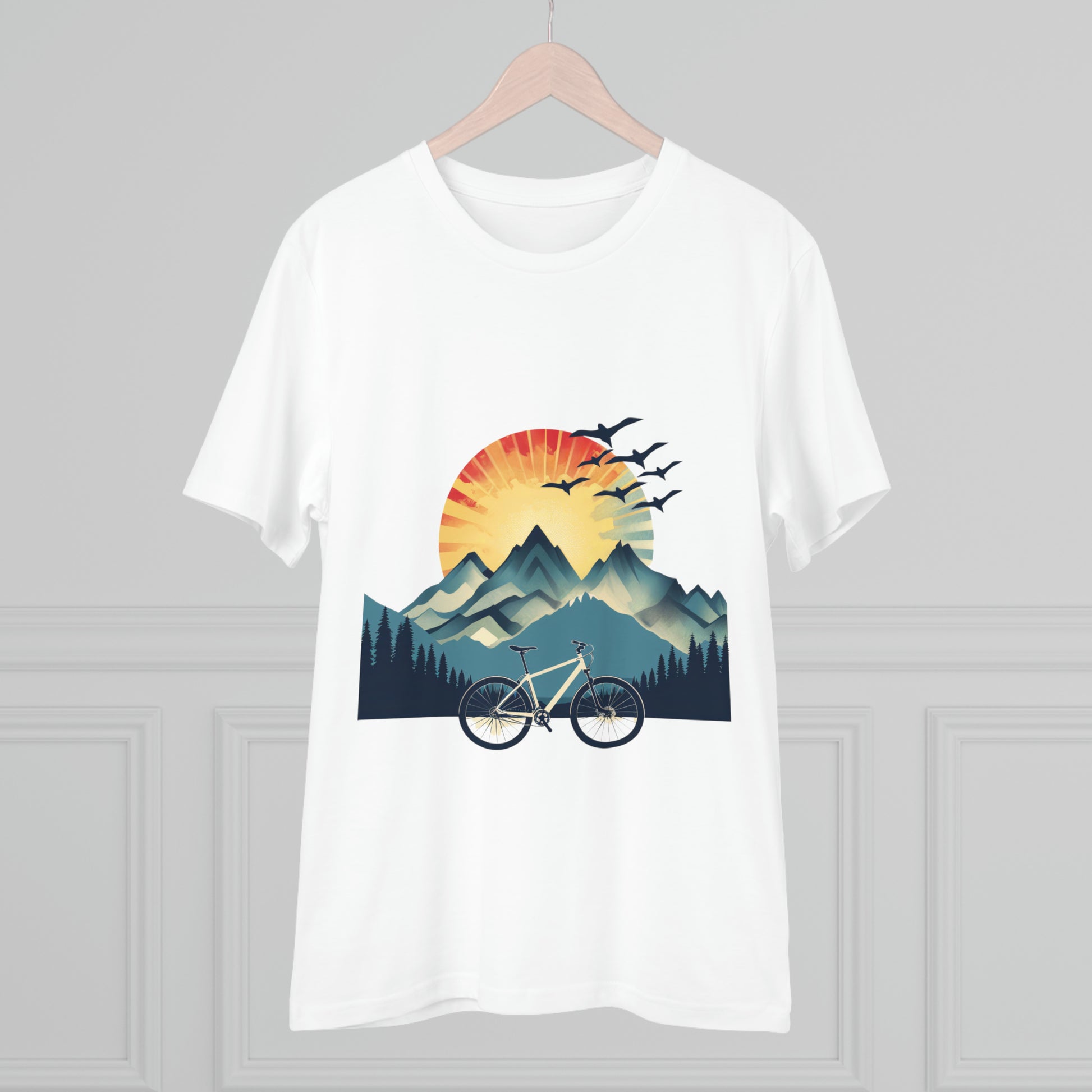 Dawn Rider: Majestic Mountain Cycling T-shirt - Unisex - BicycleWonders