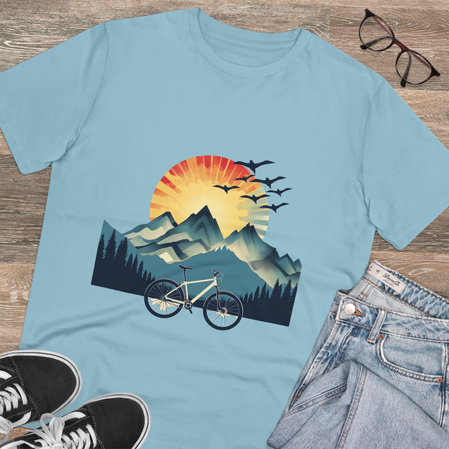 Dawn Rider: Majestic Mountain Cycling T-shirt - Unisex - BicycleWonders