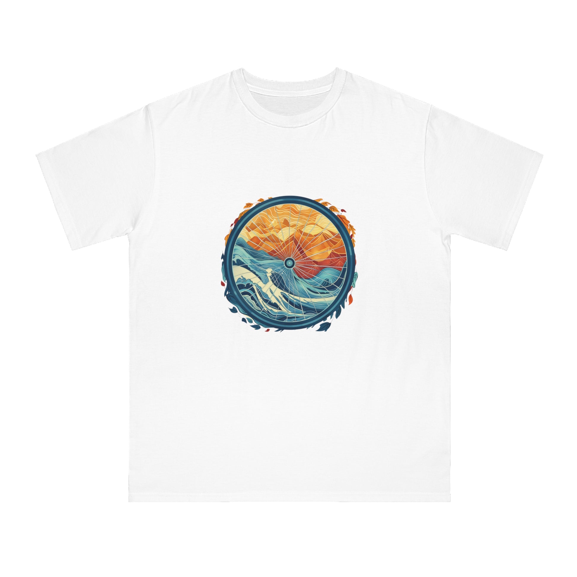 Nature's Harmony: Abstract Sun and Sea Cycle T-shirt - Unisex - BicycleWonders