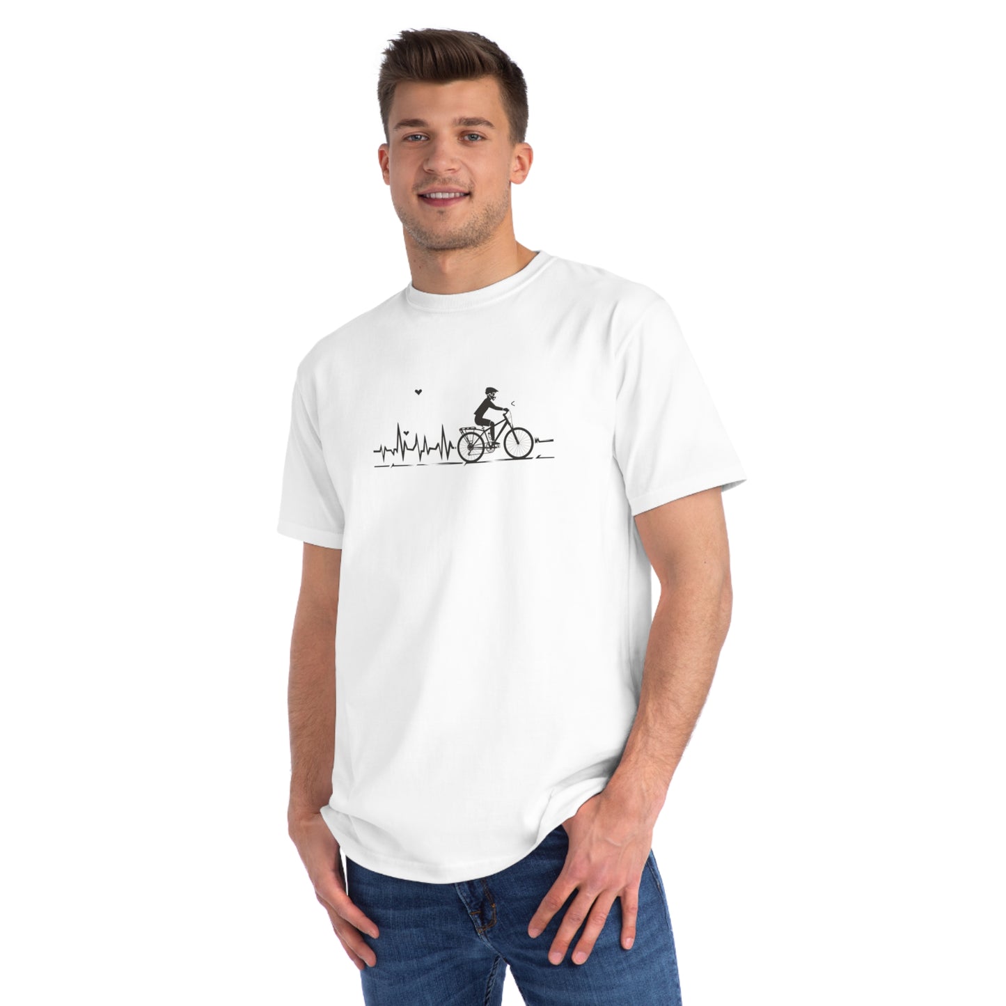 Ride in Rhythm: Minimalist Cyclist Heartbeat T-shirt - Unisex - BicycleWonders