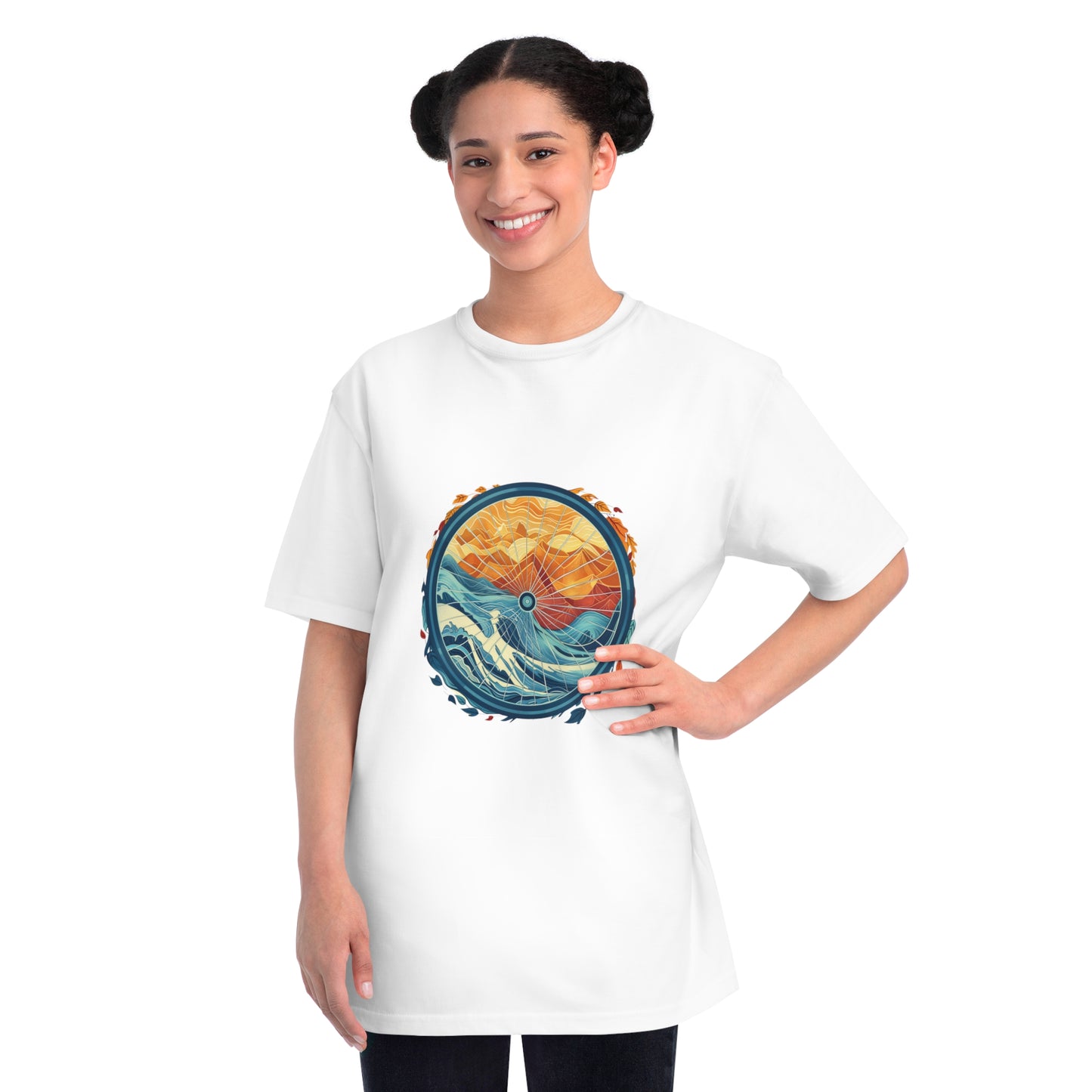 Nature's Harmony: Abstract Sun and Sea Cycle T-shirt - Unisex - BicycleWonders