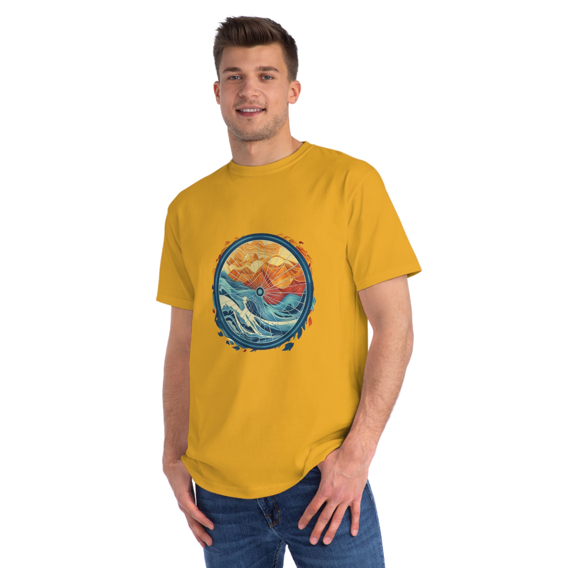 Nature's Harmony: Abstract Sun and Sea Cycle T-shirt - Unisex - BicycleWonders