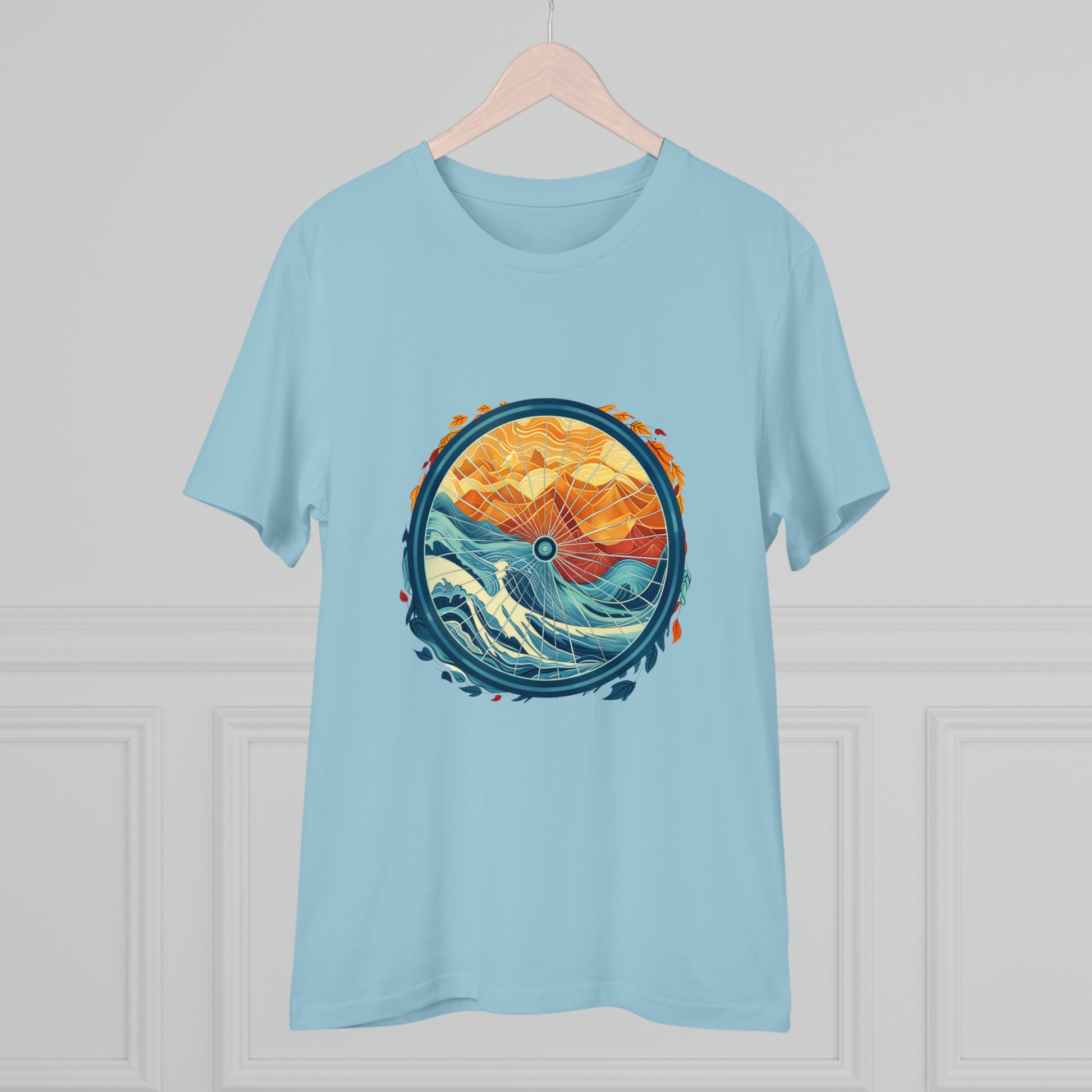 Nature's Harmony: Abstract Sun and Sea Cycle  T-shirt - Unisex - BicycleWonders