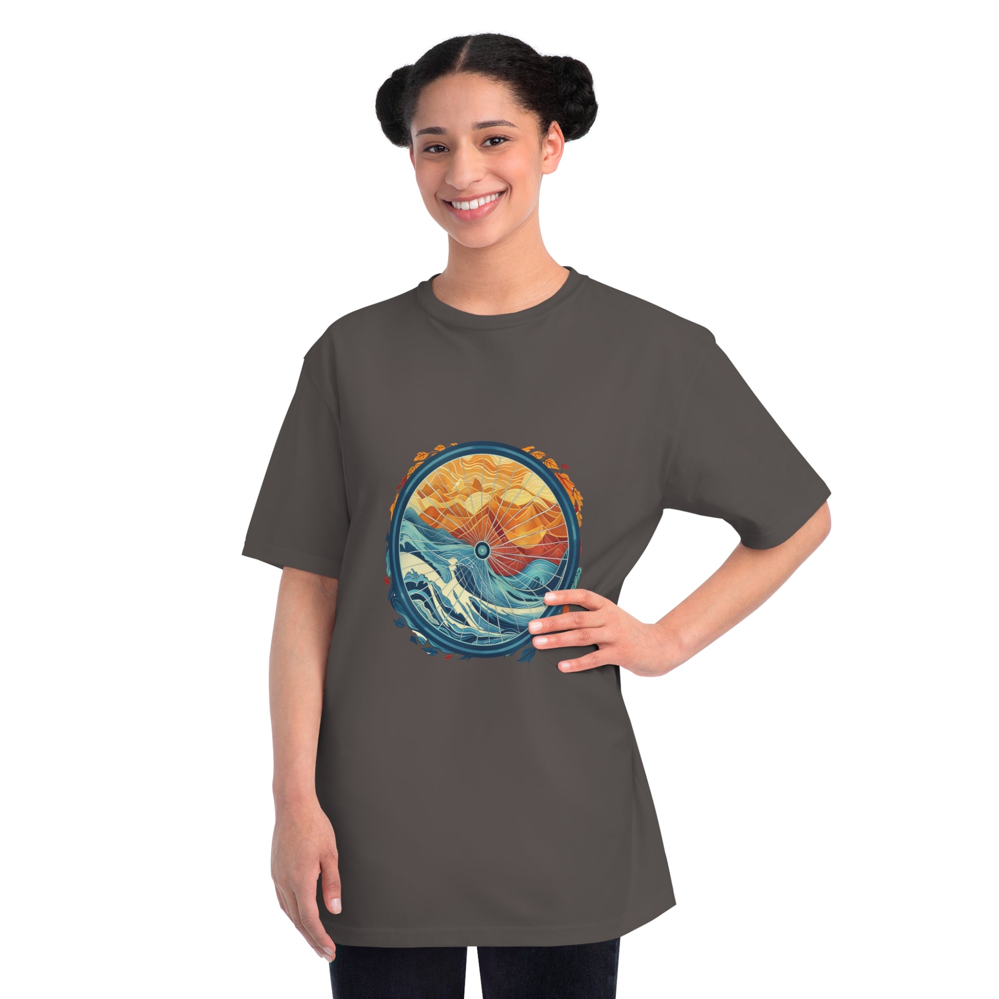 Nature's Harmony: Abstract Sun and Sea Cycle T-shirt - Unisex - BicycleWonders