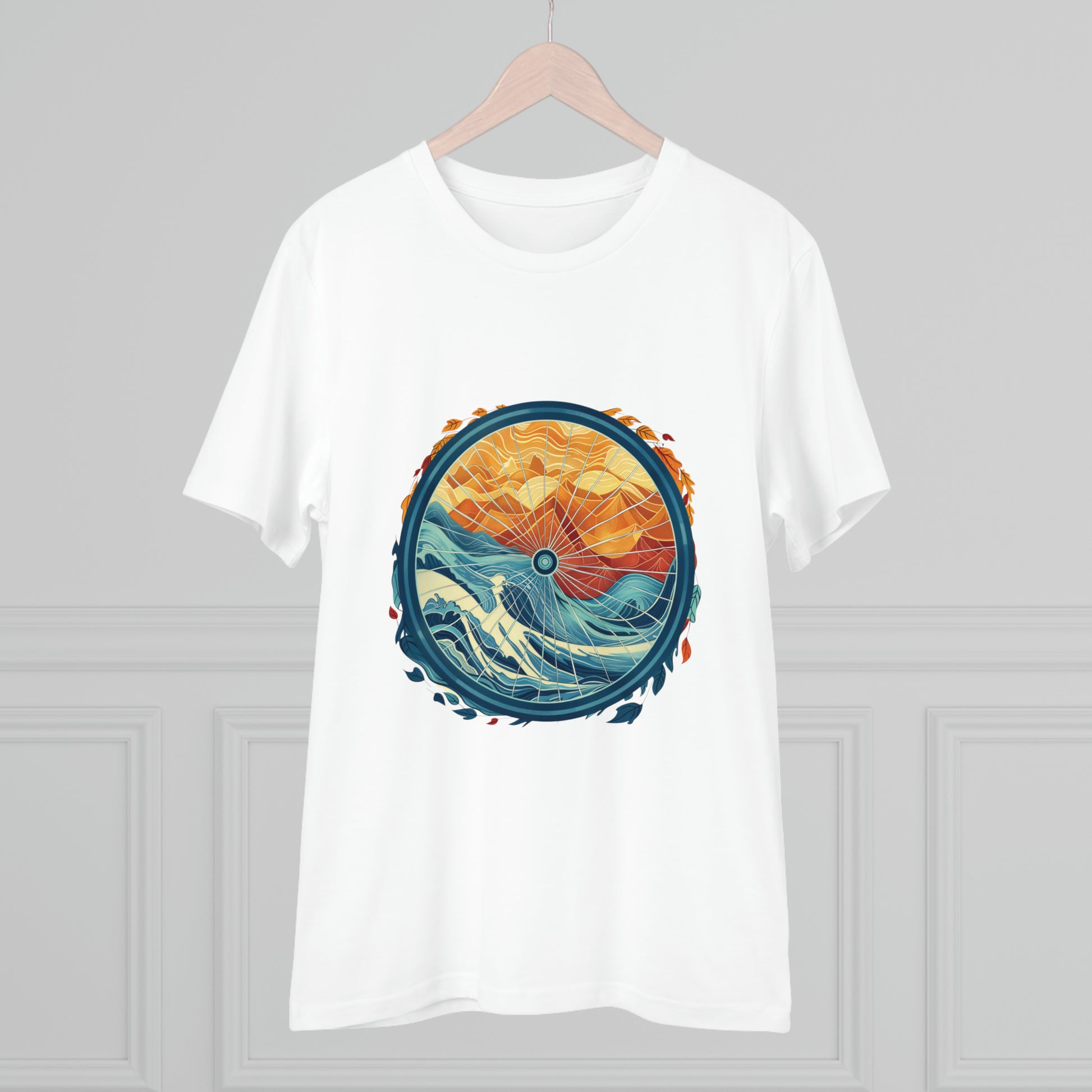 Nature's Harmony: Abstract Sun and Sea Cycle  T-shirt - Unisex - BicycleWonders