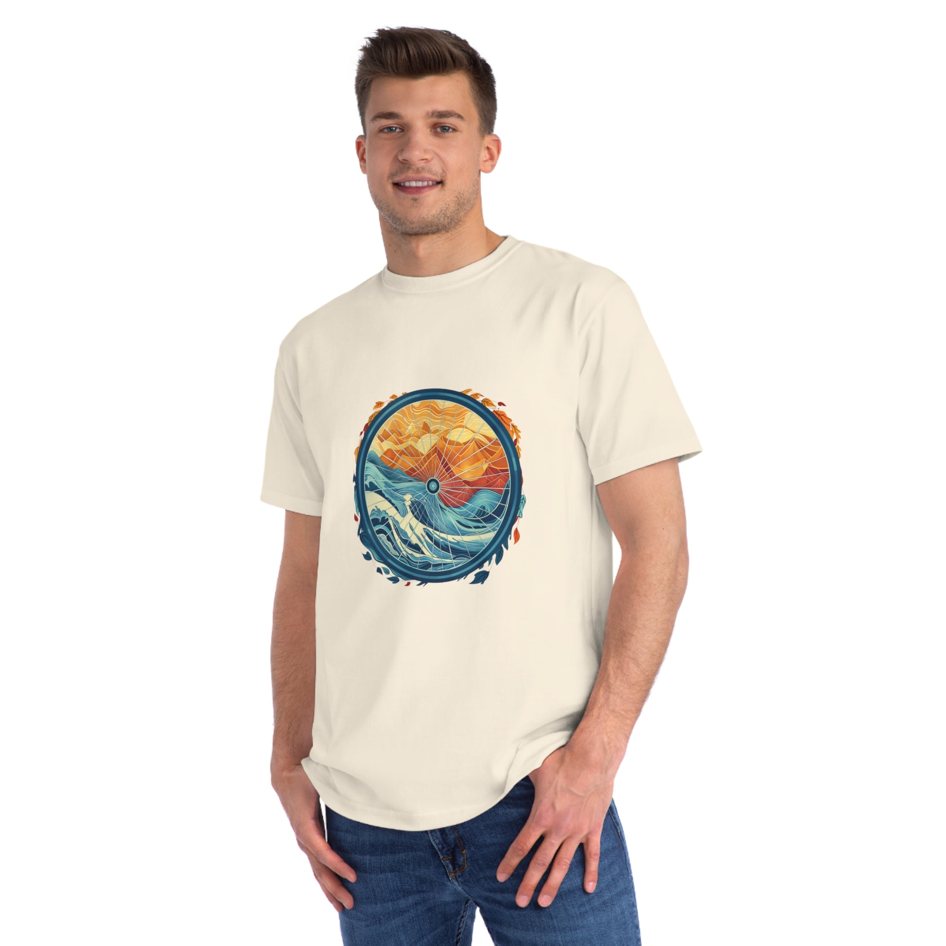 Nature's Harmony: Abstract Sun and Sea Cycle T-shirt - Unisex - BicycleWonders