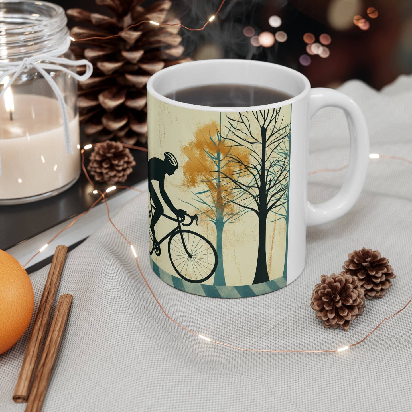 Solitary Rider: Autumn Serenity Mug - BicycleWonders