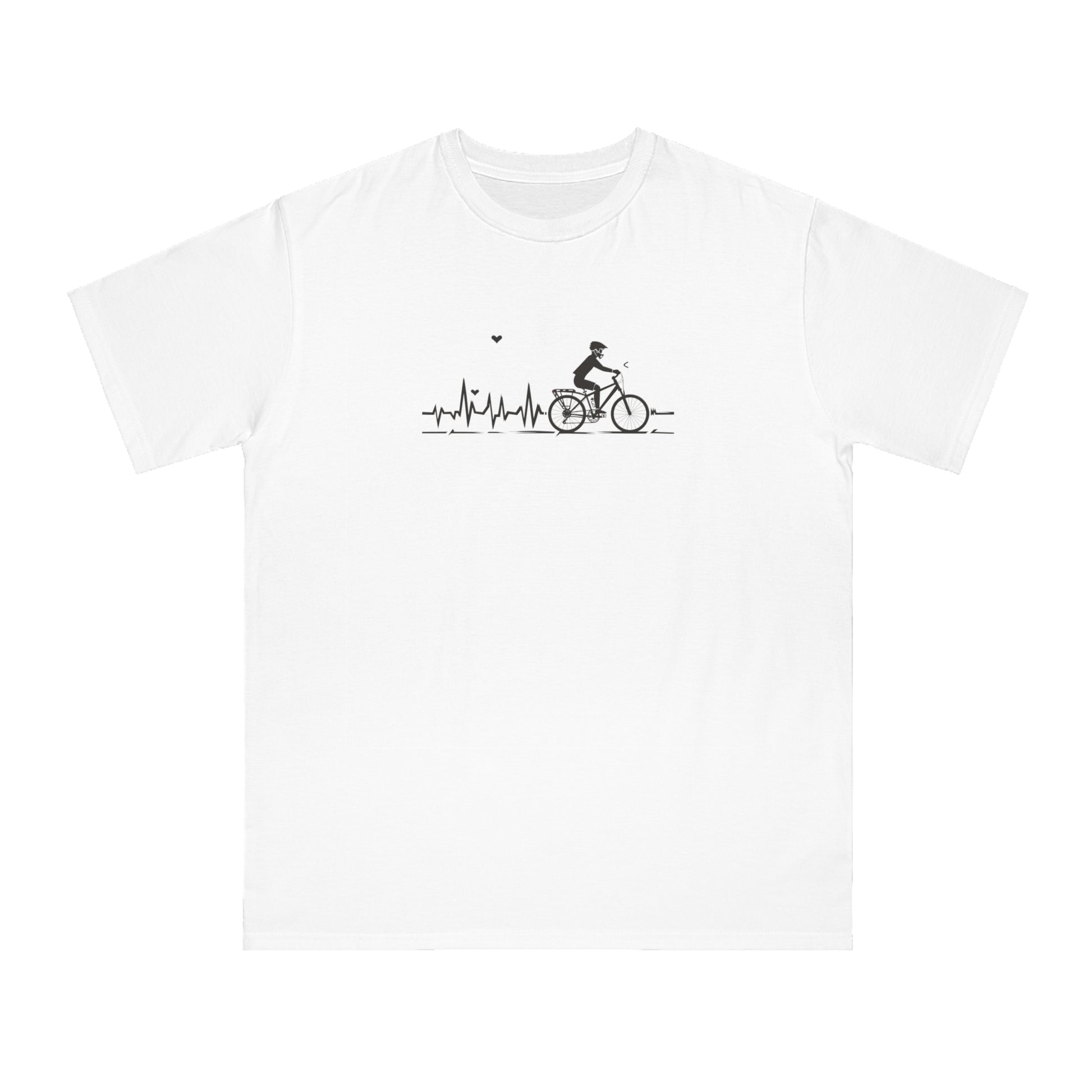 Ride in Rhythm: Minimalist Cyclist Heartbeat T-shirt - Unisex - BicycleWonders