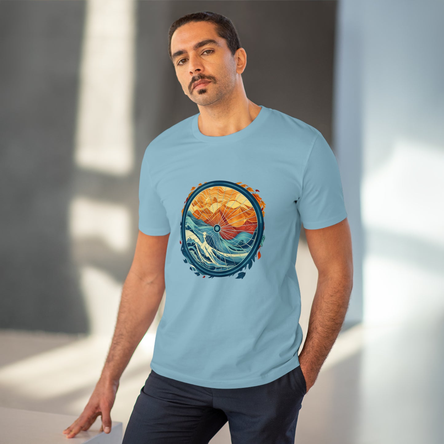 Nature's Harmony: Abstract Sun and Sea Cycle  T-shirt - Unisex - BicycleWonders