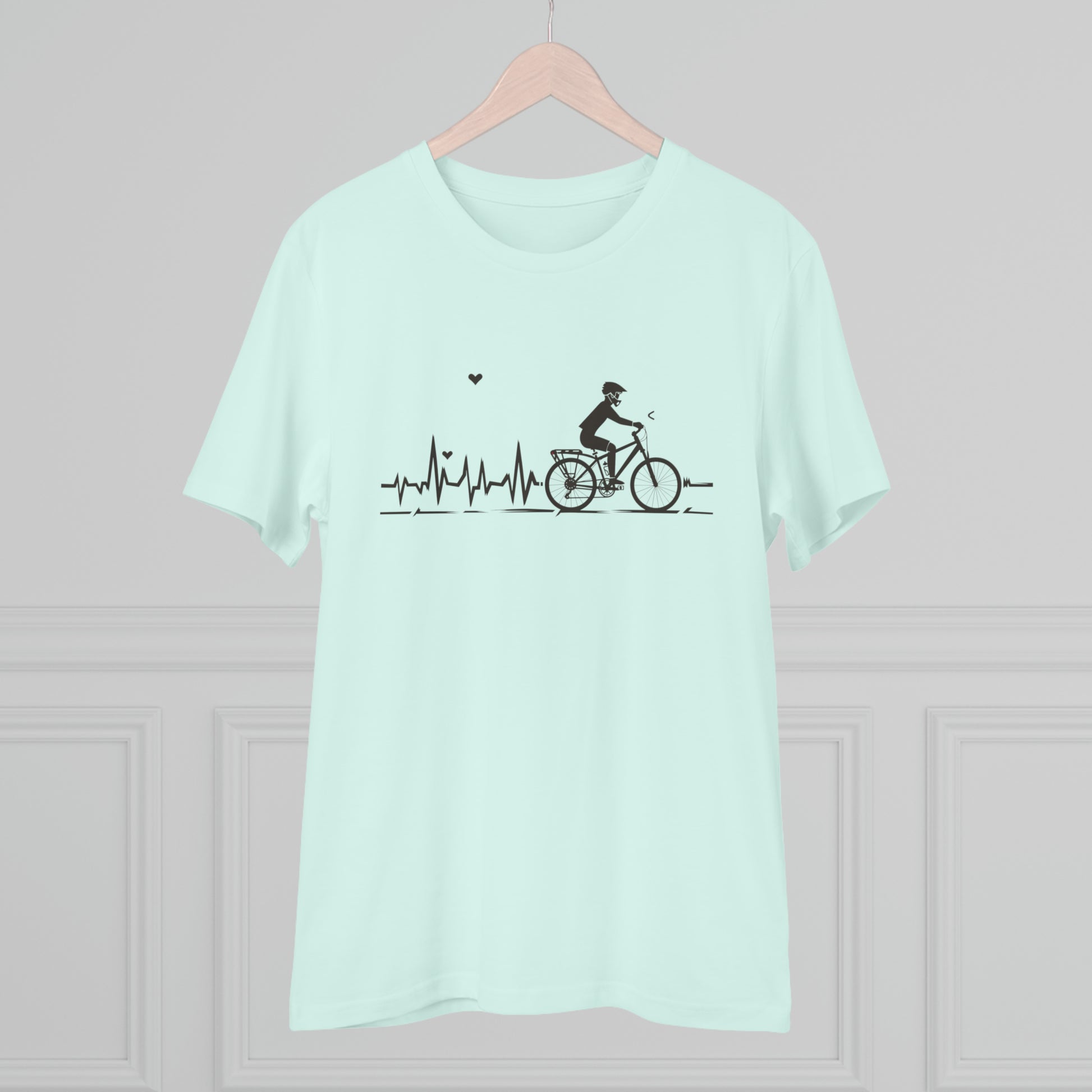 Ride in Rhythm: Minimalist Cyclist Heartbeat  T-shirt - Unisex - BicycleWonders