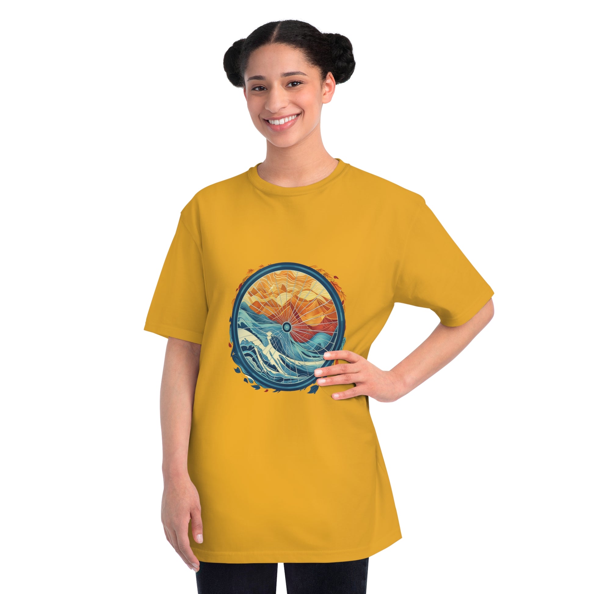 Nature's Harmony: Abstract Sun and Sea Cycle T-shirt - Unisex - BicycleWonders