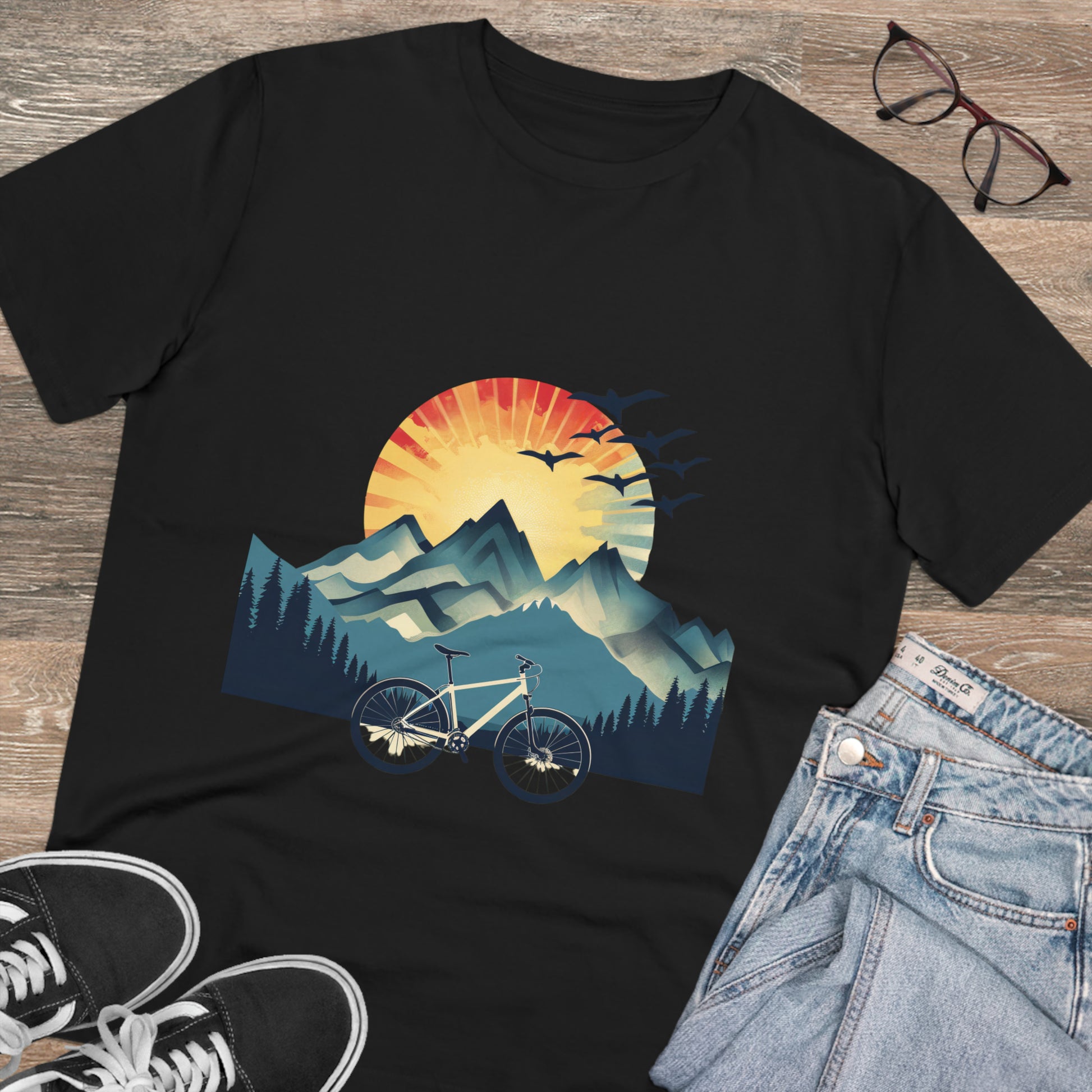 Dawn Rider: Majestic Mountain Cycling T-shirt - Unisex - BicycleWonders