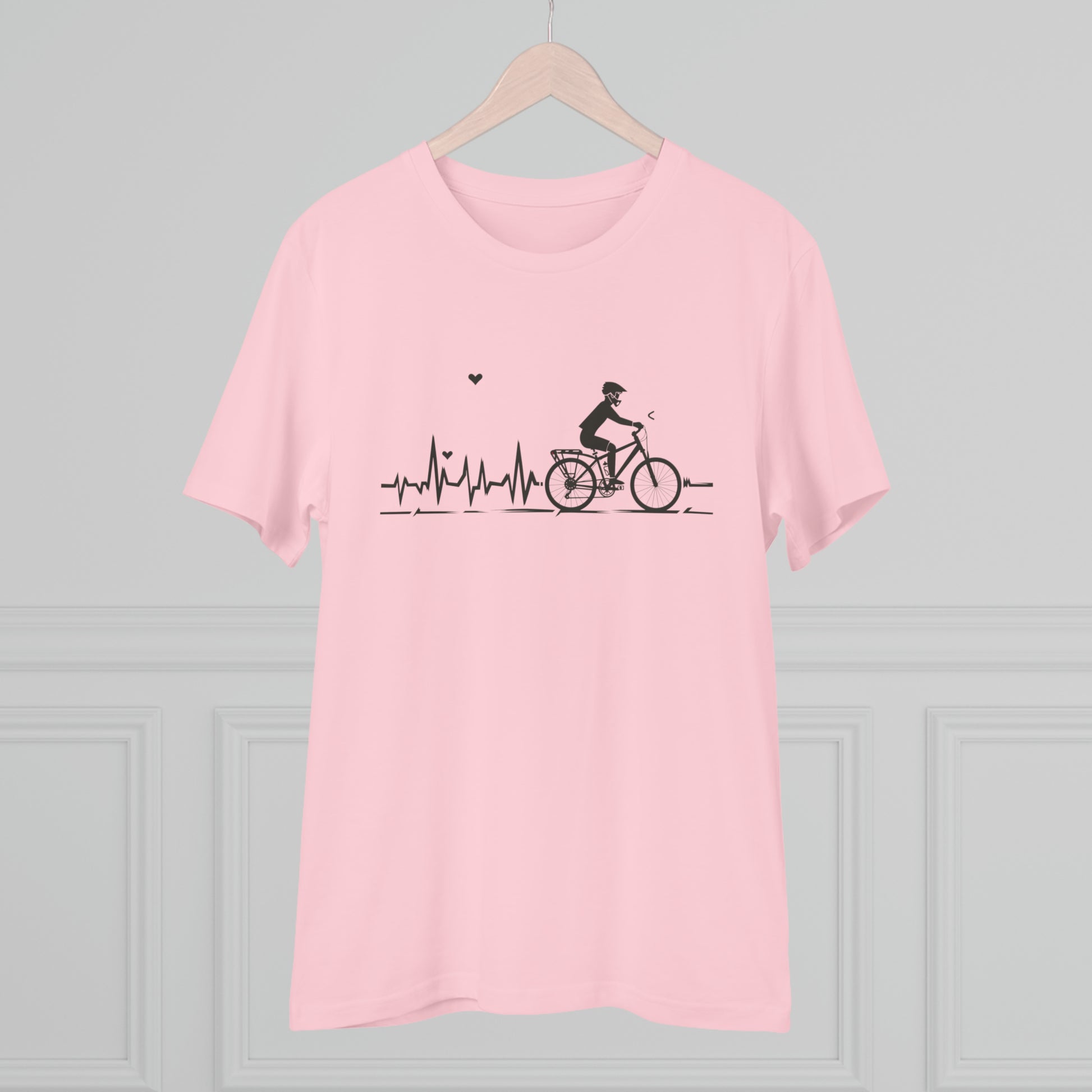 Ride in Rhythm: Minimalist Cyclist Heartbeat  T-shirt - Unisex - BicycleWonders