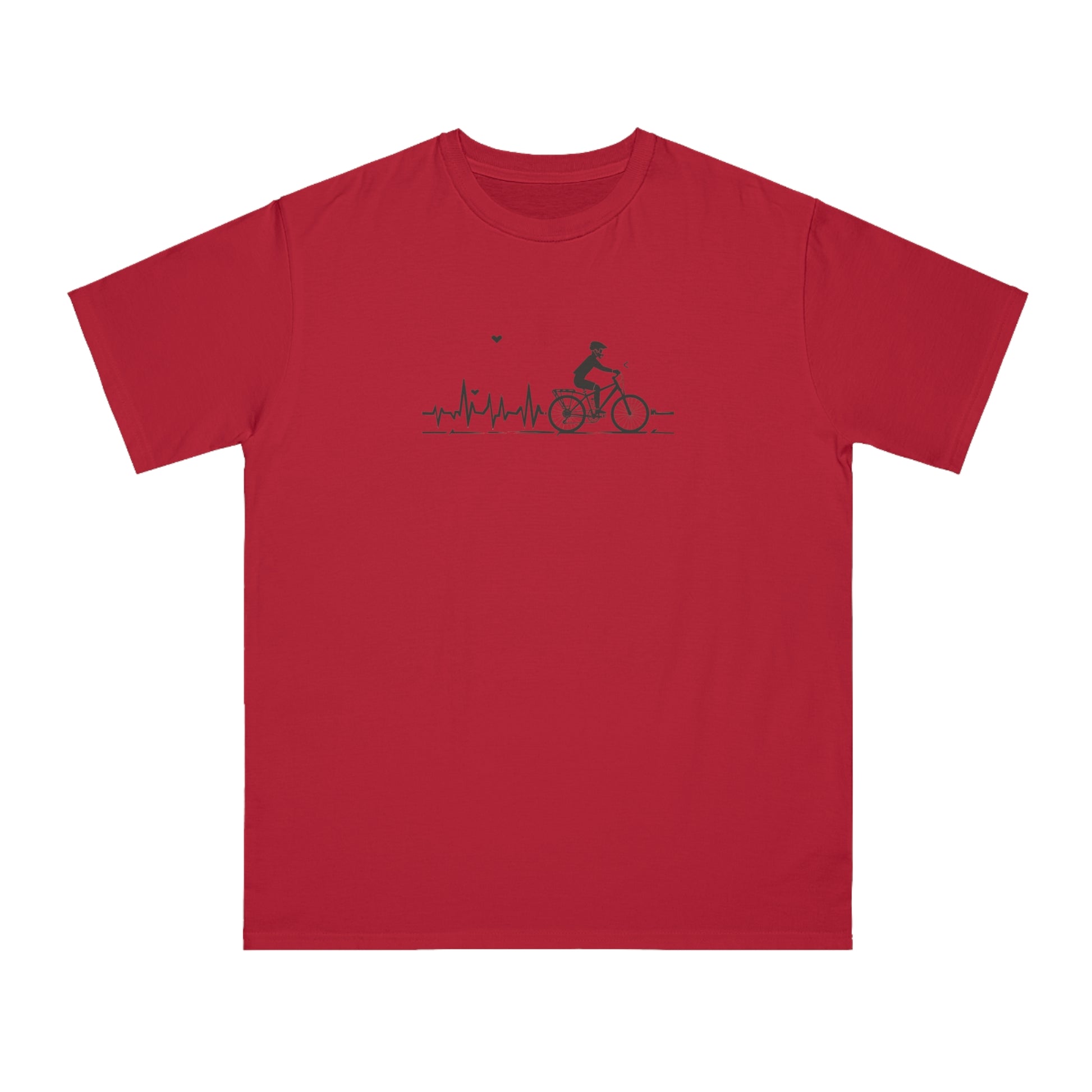 Ride in Rhythm: Minimalist Cyclist Heartbeat T-shirt - Unisex - BicycleWonders