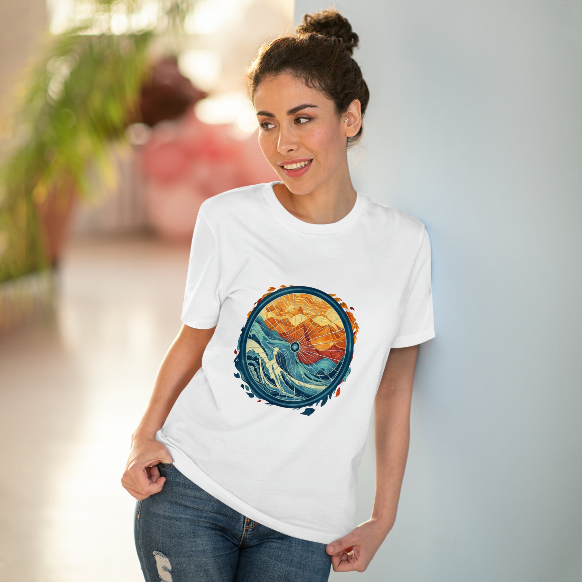 Nature's Harmony: Abstract Sun and Sea Cycle  T-shirt - Unisex - BicycleWonders