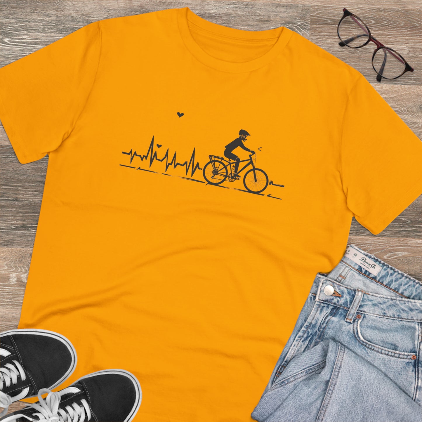 Ride in Rhythm: Minimalist Cyclist Heartbeat  T-shirt - Unisex - BicycleWonders