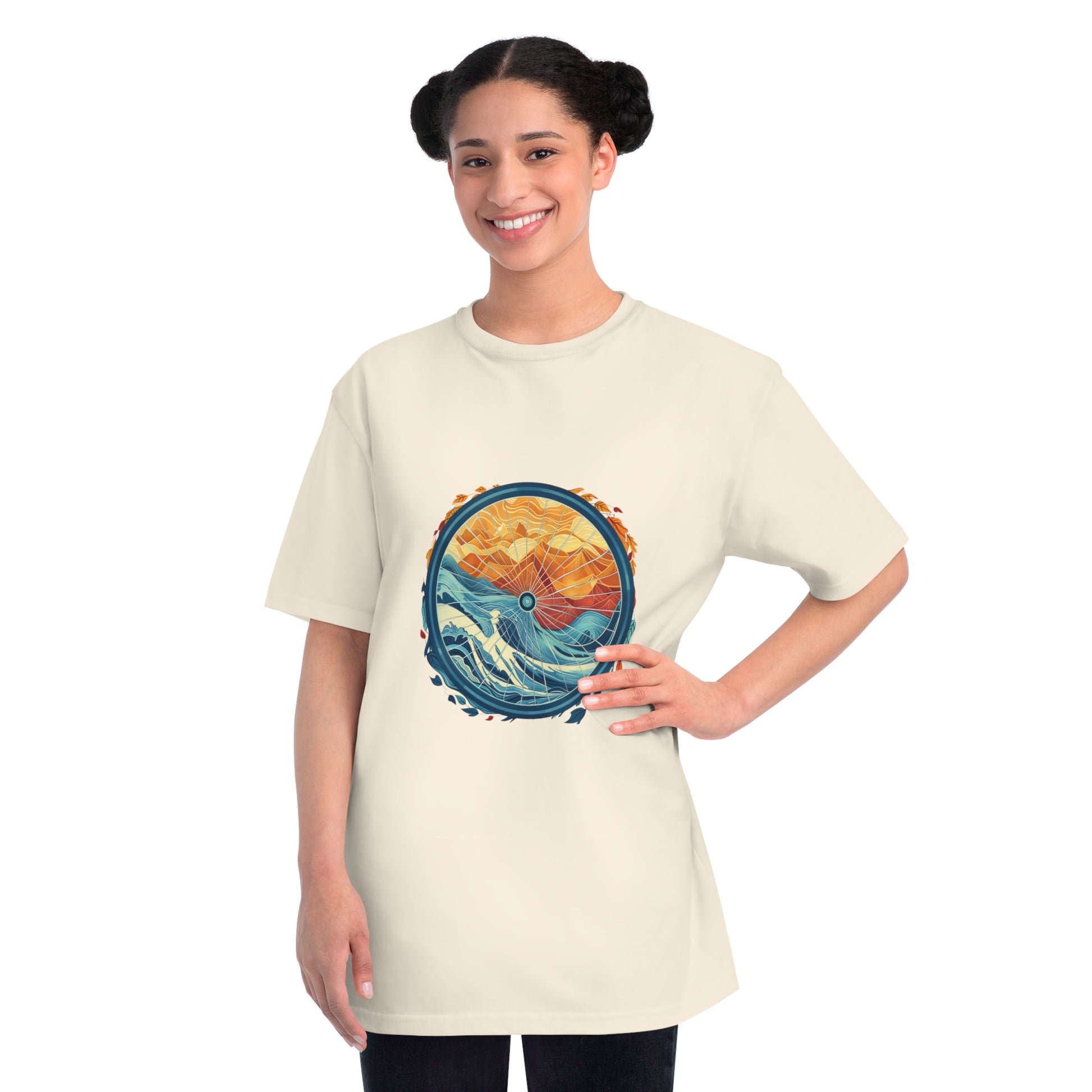 Nature's Harmony: Abstract Sun and Sea Cycle T-shirt - Unisex - BicycleWonders