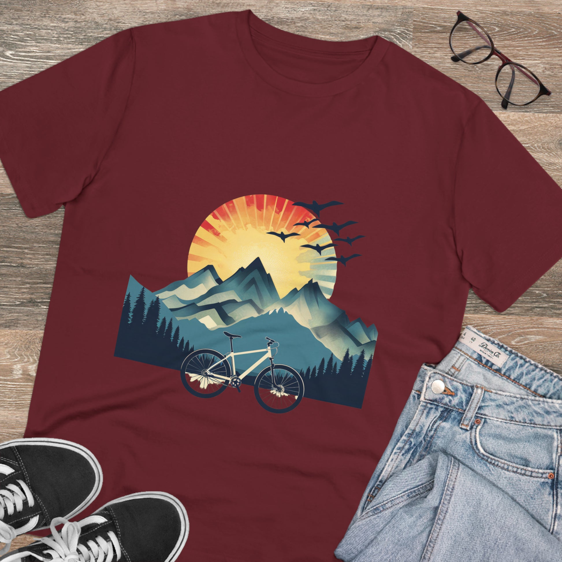 Dawn Rider: Majestic Mountain Cycling T-shirt - Unisex - BicycleWonders