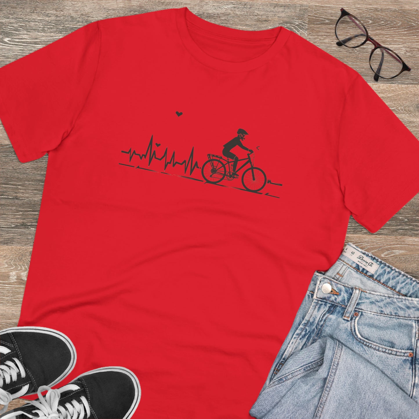 Ride in Rhythm: Minimalist Cyclist Heartbeat  T-shirt - Unisex - BicycleWonders