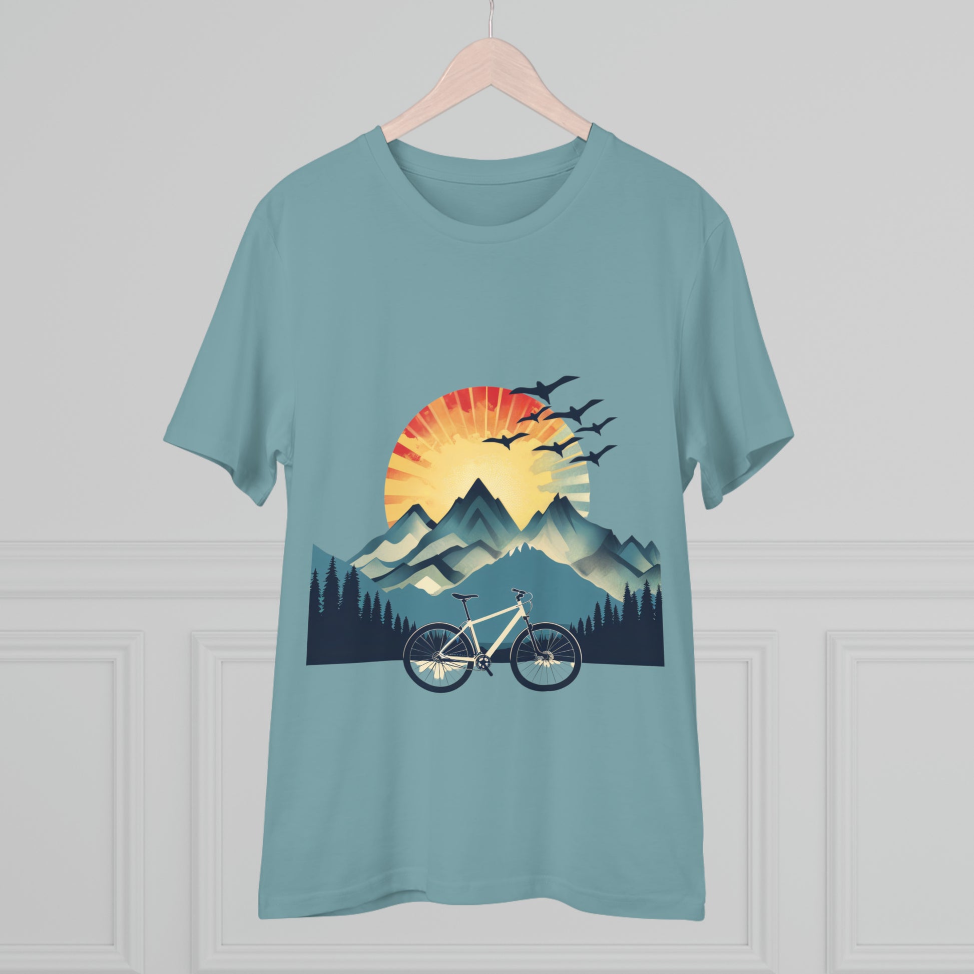 Dawn Rider: Majestic Mountain Cycling T-shirt - Unisex - BicycleWonders