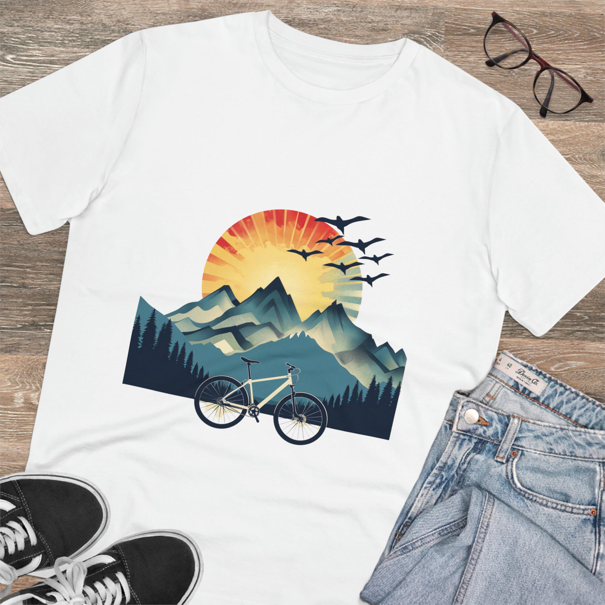 Dawn Rider: Majestic Mountain Cycling T-shirt - Unisex - BicycleWonders