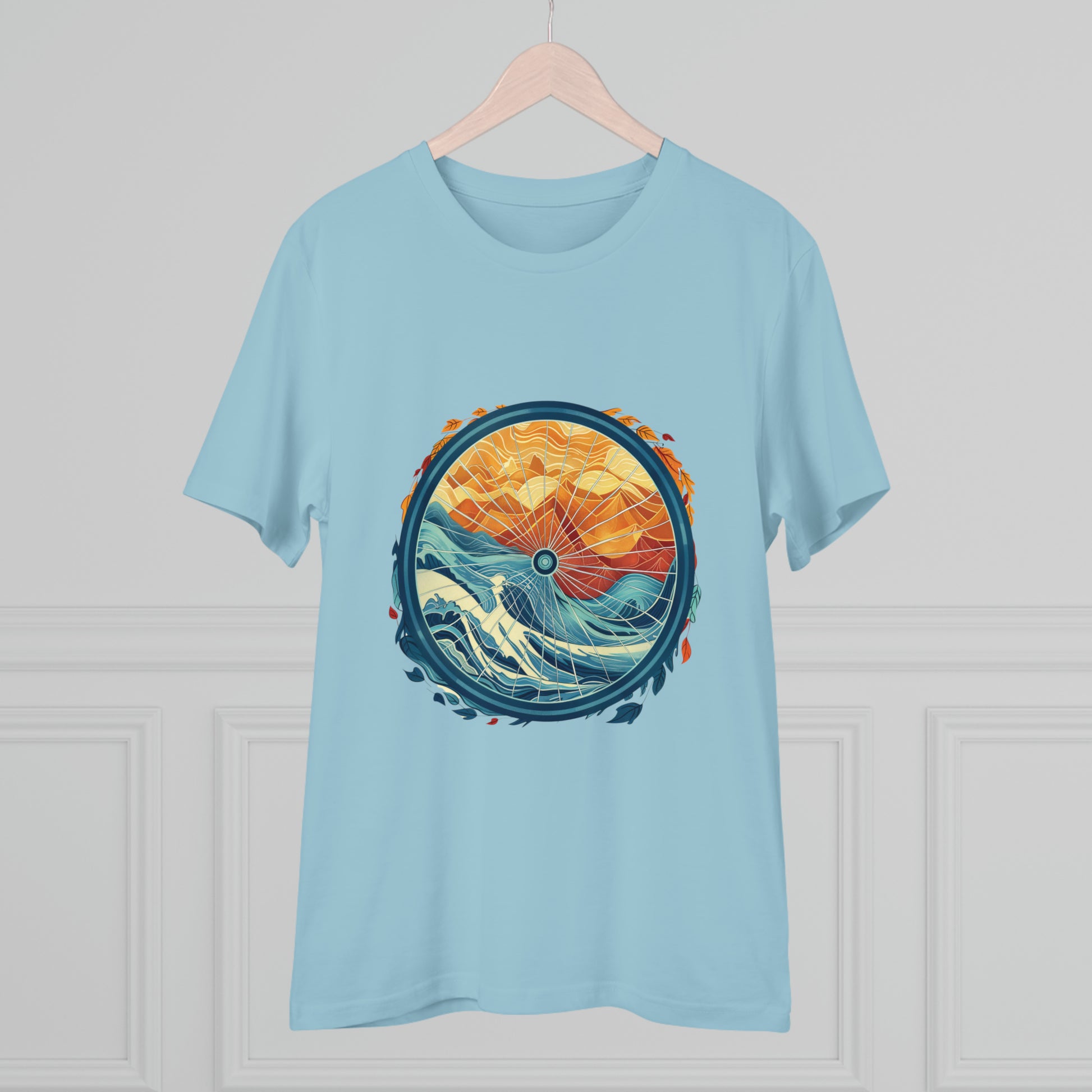 Nature's Harmony: Abstract Sun and Sea Cycle  T-shirt - Unisex - BicycleWonders