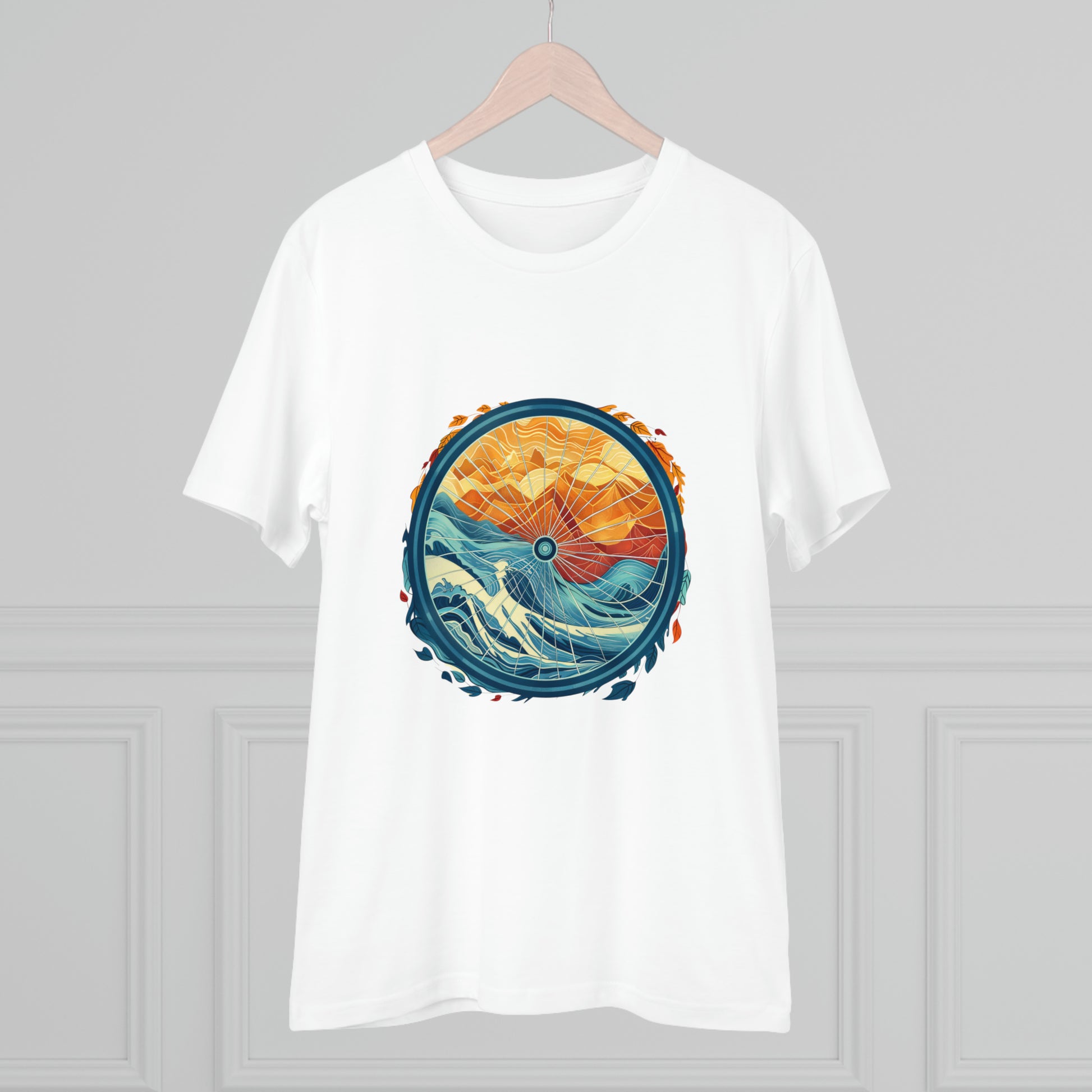 Nature's Harmony: Abstract Sun and Sea Cycle  T-shirt - Unisex - BicycleWonders