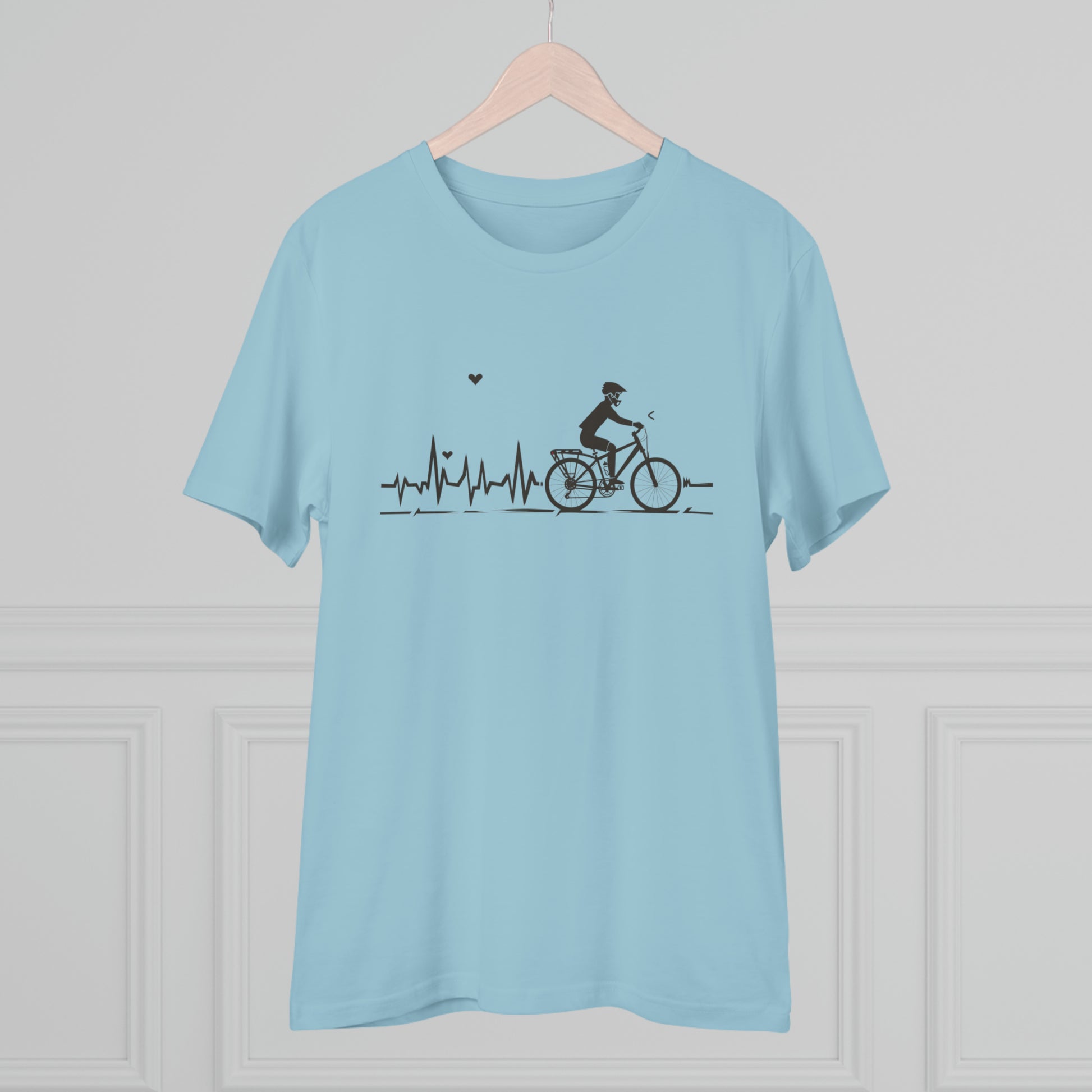 Ride in Rhythm: Minimalist Cyclist Heartbeat  T-shirt - Unisex - BicycleWonders