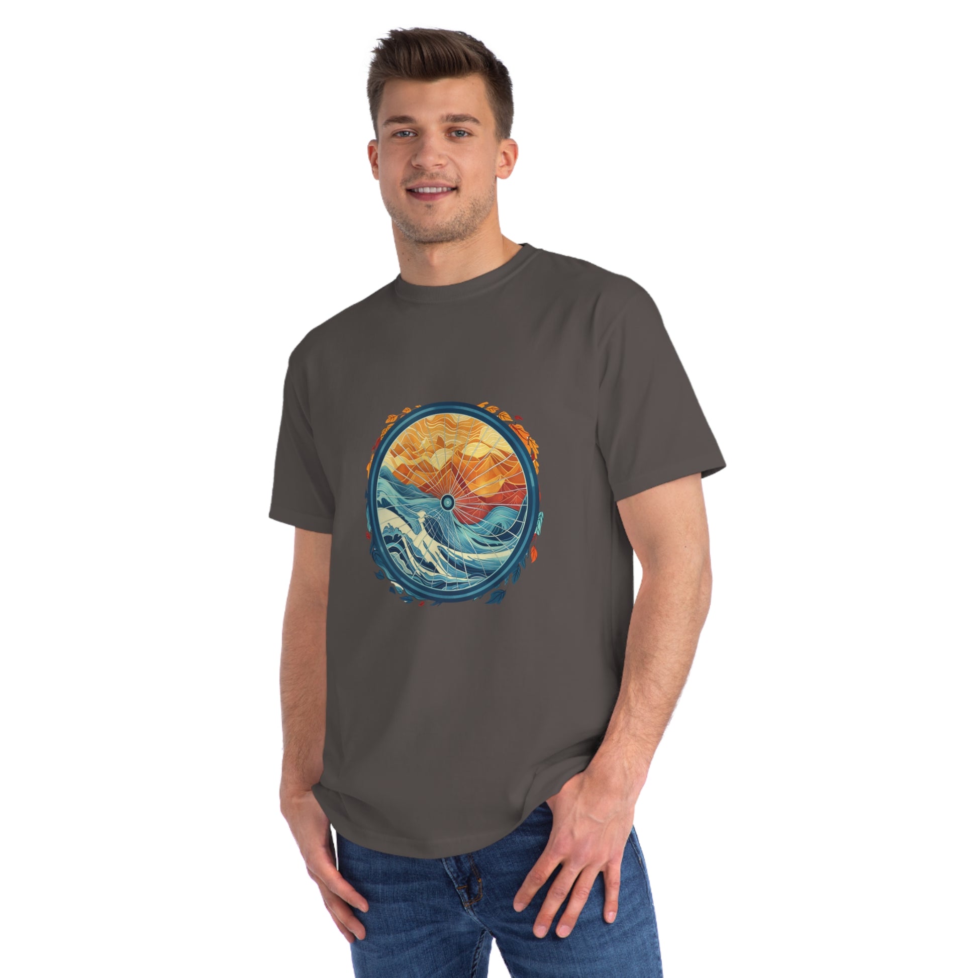 Nature's Harmony: Abstract Sun and Sea Cycle T-shirt - Unisex - BicycleWonders