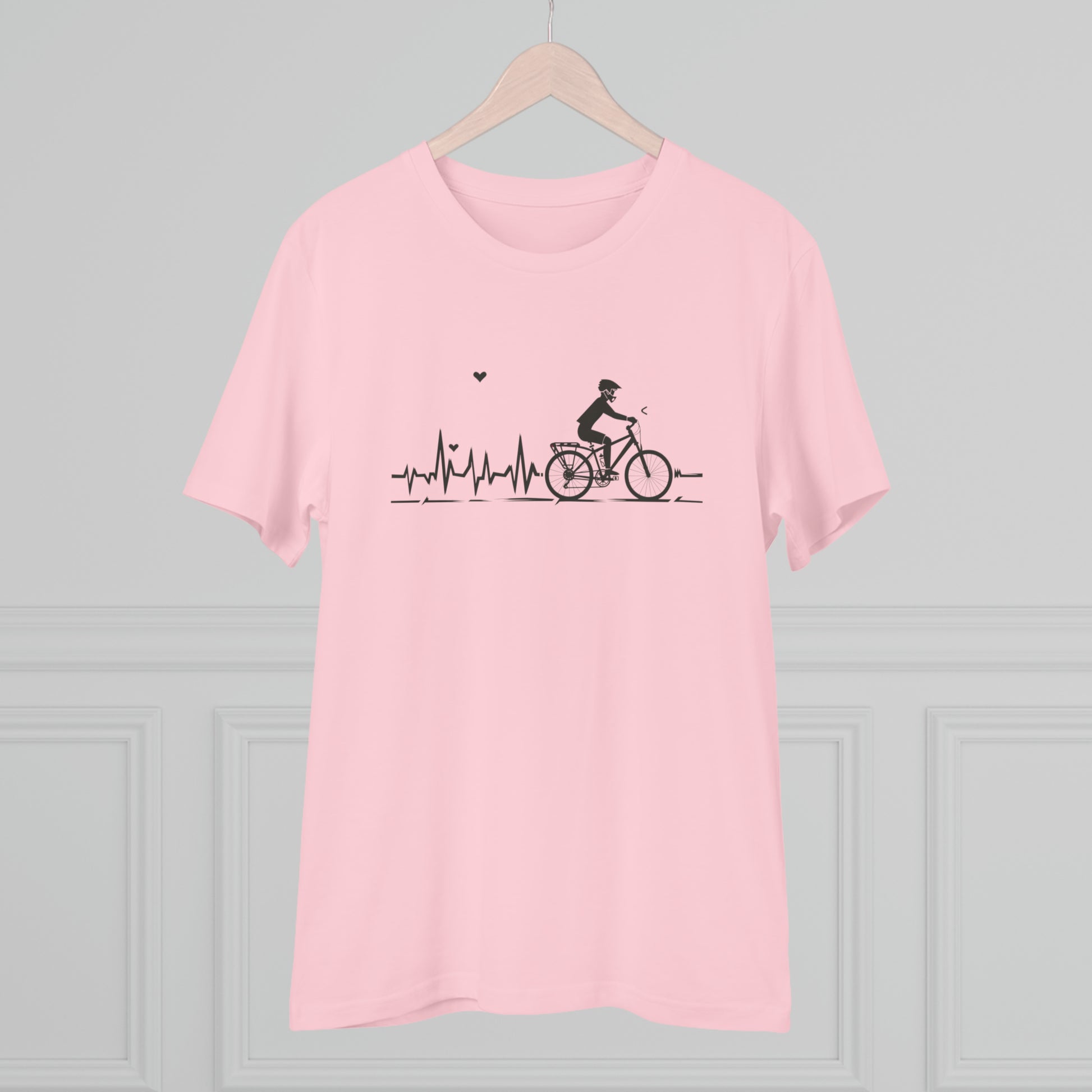 Ride in Rhythm: Minimalist Cyclist Heartbeat  T-shirt - Unisex - BicycleWonders