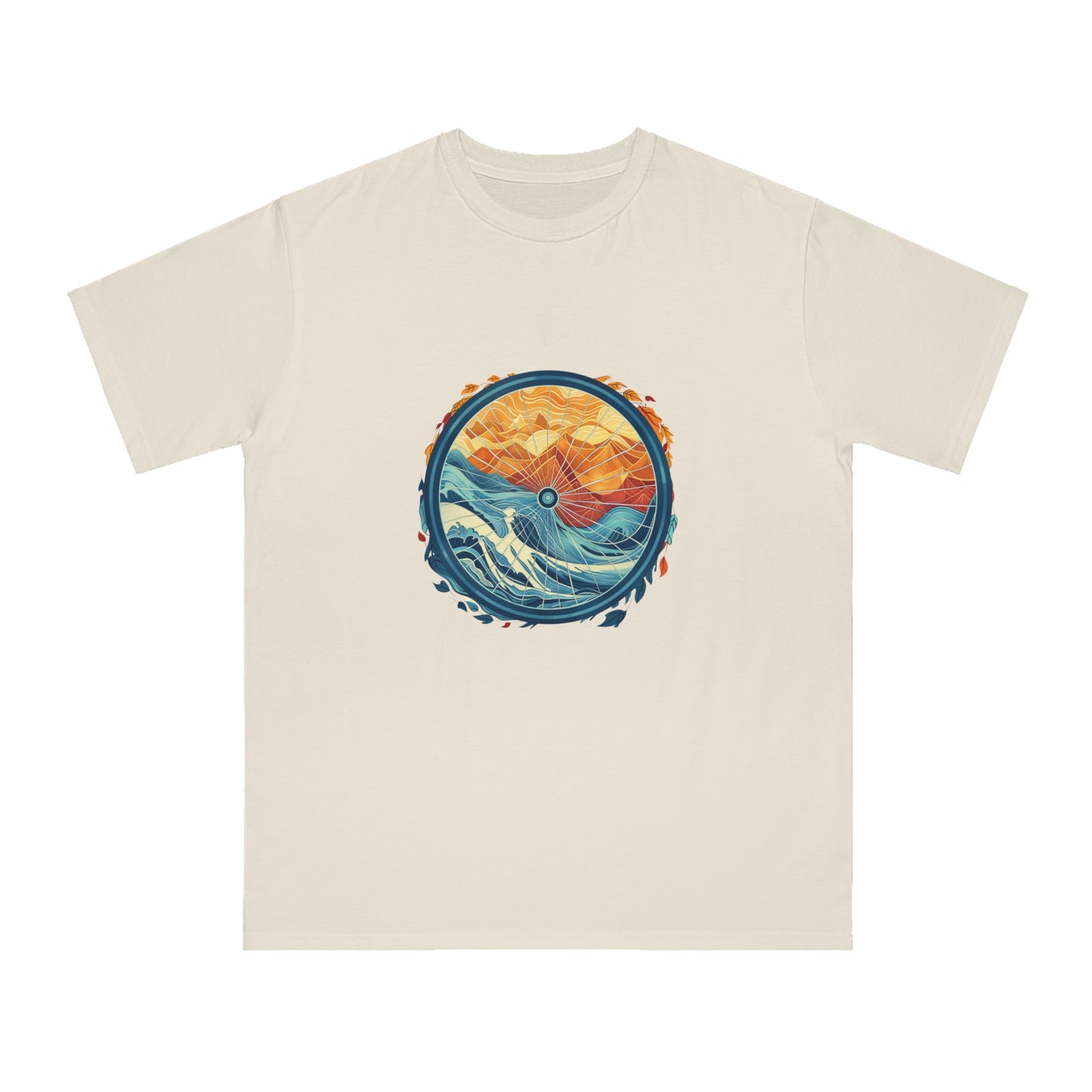 Nature's Harmony: Abstract Sun and Sea Cycle T-shirt - Unisex - BicycleWonders