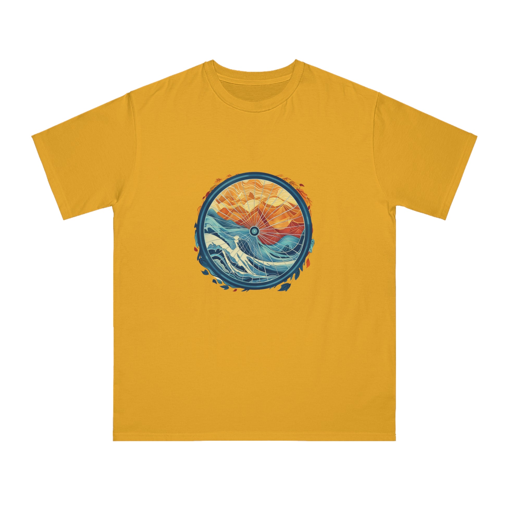 Nature's Harmony: Abstract Sun and Sea Cycle T-shirt - Unisex - BicycleWonders