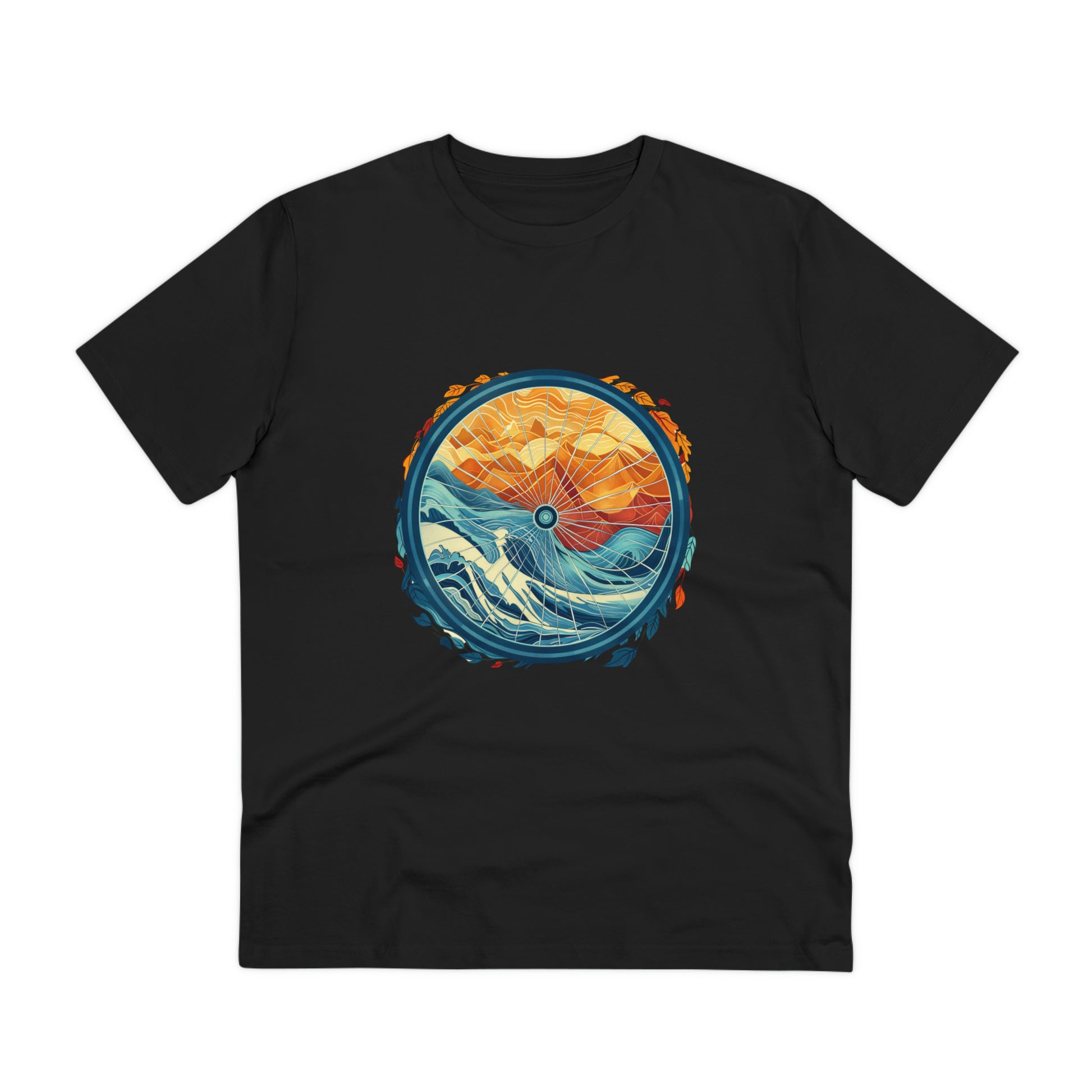 Nature's Harmony: Abstract Sun and Sea Cycle  T-shirt - Unisex - BicycleWonders