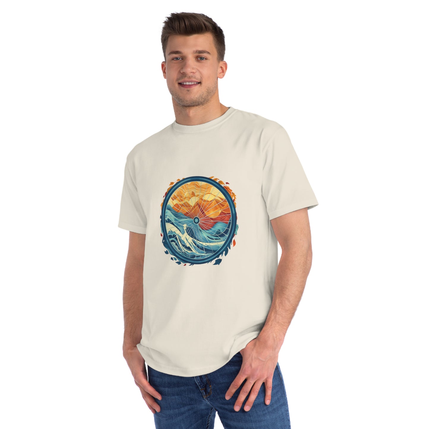 Nature's Harmony: Abstract Sun and Sea Cycle T-shirt - Unisex - BicycleWonders