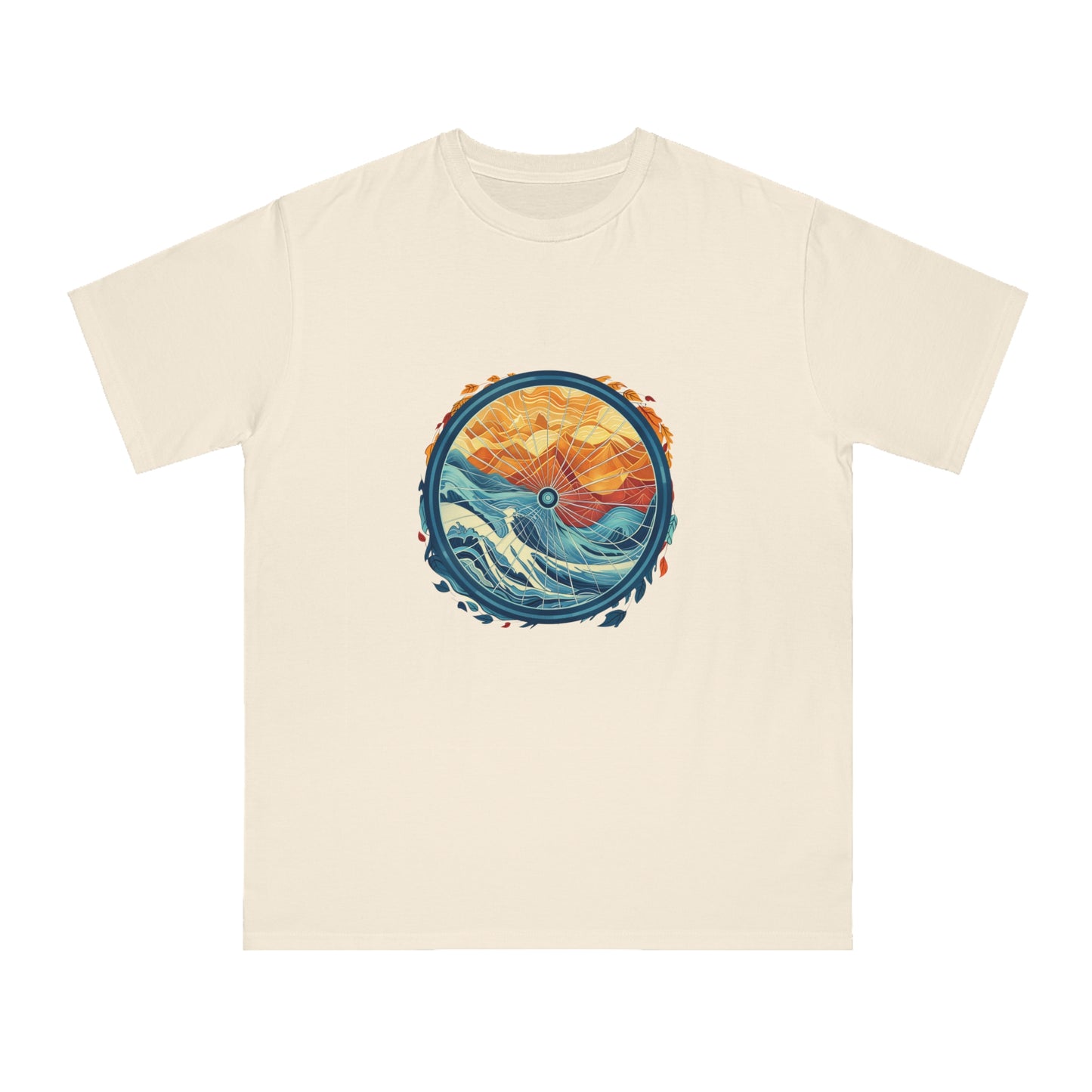 Nature's Harmony: Abstract Sun and Sea Cycle T-shirt - Unisex - BicycleWonders