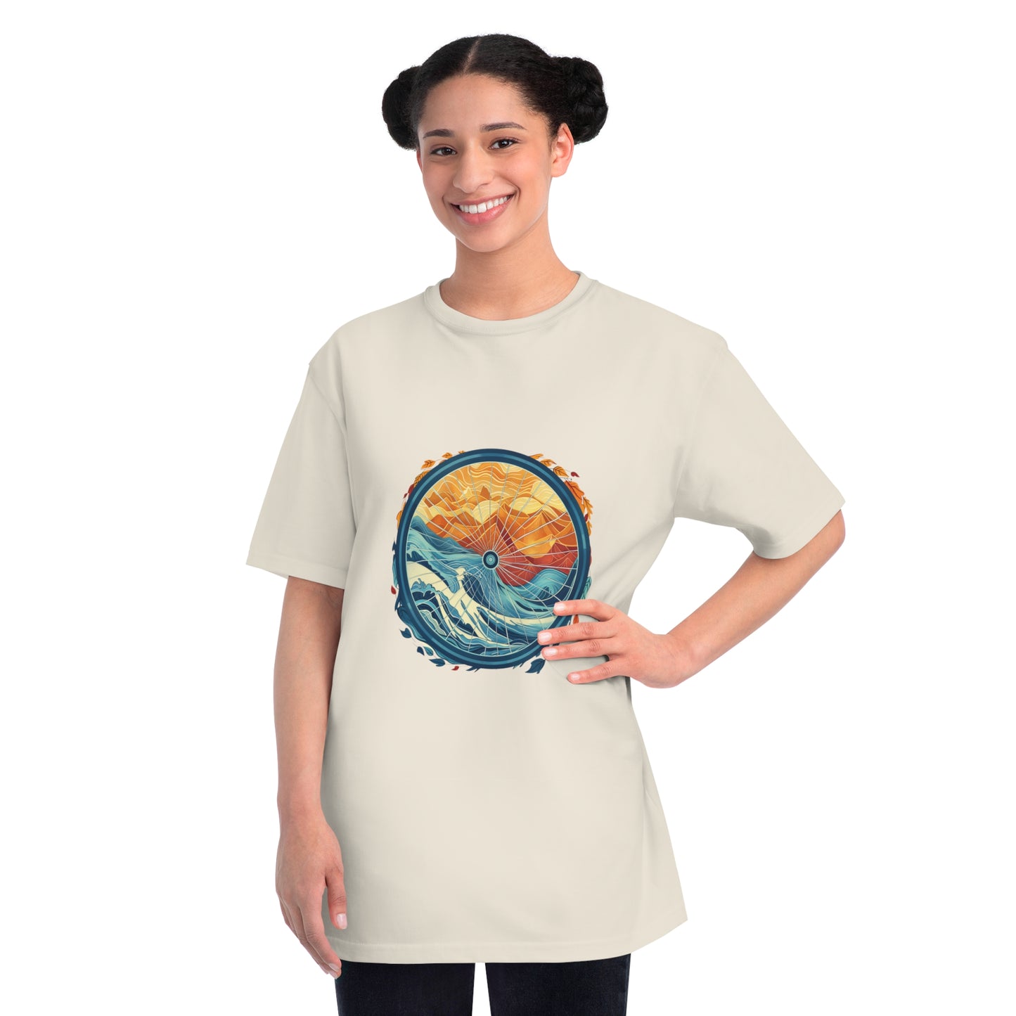 Nature's Harmony: Abstract Sun and Sea Cycle T-shirt - Unisex - BicycleWonders